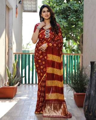 RED BANDHEJ SILK TRENDY SAREE 2