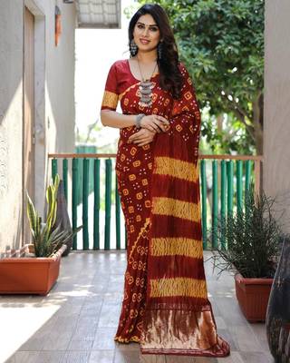 RED BANDHEJ SILK TRENDY SAREE 3