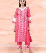 Pink cotton chikankari kurta paired with matching pant