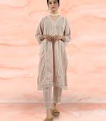 Pink embroidered cotton dobby kurta paired with matching pant