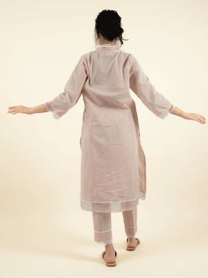Pink embroidered cotton dobby kurta paired with matching pant 4