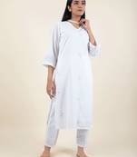 White embroidered cotton kurta paired with matching pant