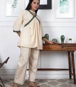 Yellow cotton peplum top with yellow paired with matching pant