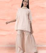 Gajri cotton embroidered peplum paired with matching pant