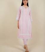 Pink cotton dobby kurta paired with matching pant