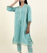Firozi embroidered cotton dobby kurta  paired with matching pant