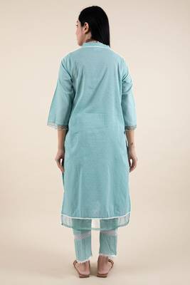 Firozi embroidered cotton dobby kurta  paired with matching pant 4