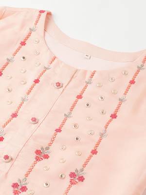 Peach Cotton Blend Straight embroidery Kurta suit with dupatta 2