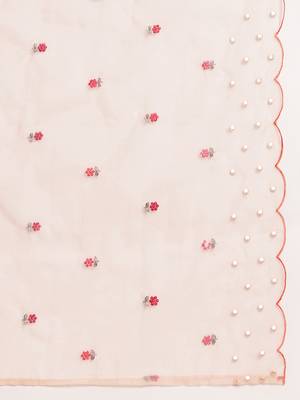 Peach Cotton Blend Straight embroidery Kurta suit with dupatta 4