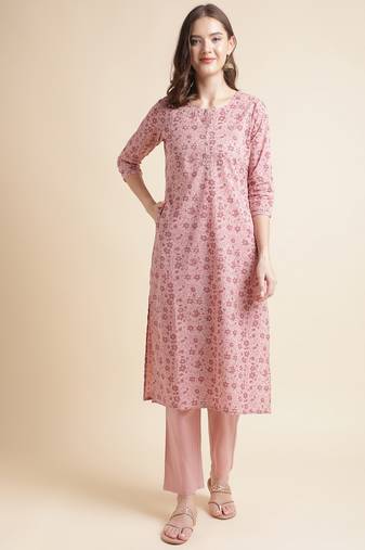 Purple   cotton beautiful Flowers printed kurta set with dupatta