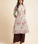 Light green Floral Printed cotton Straight Kurti