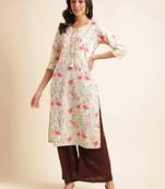 off- white & multi   printed simple straight cut kurti