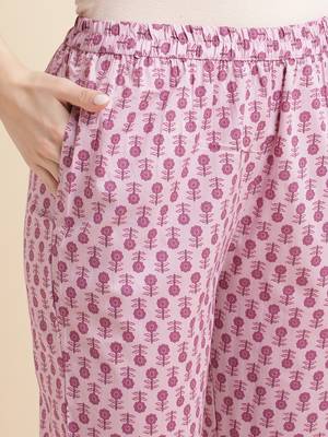 Pink Floral print pure cotton kurta with trousers &dupatta set 3