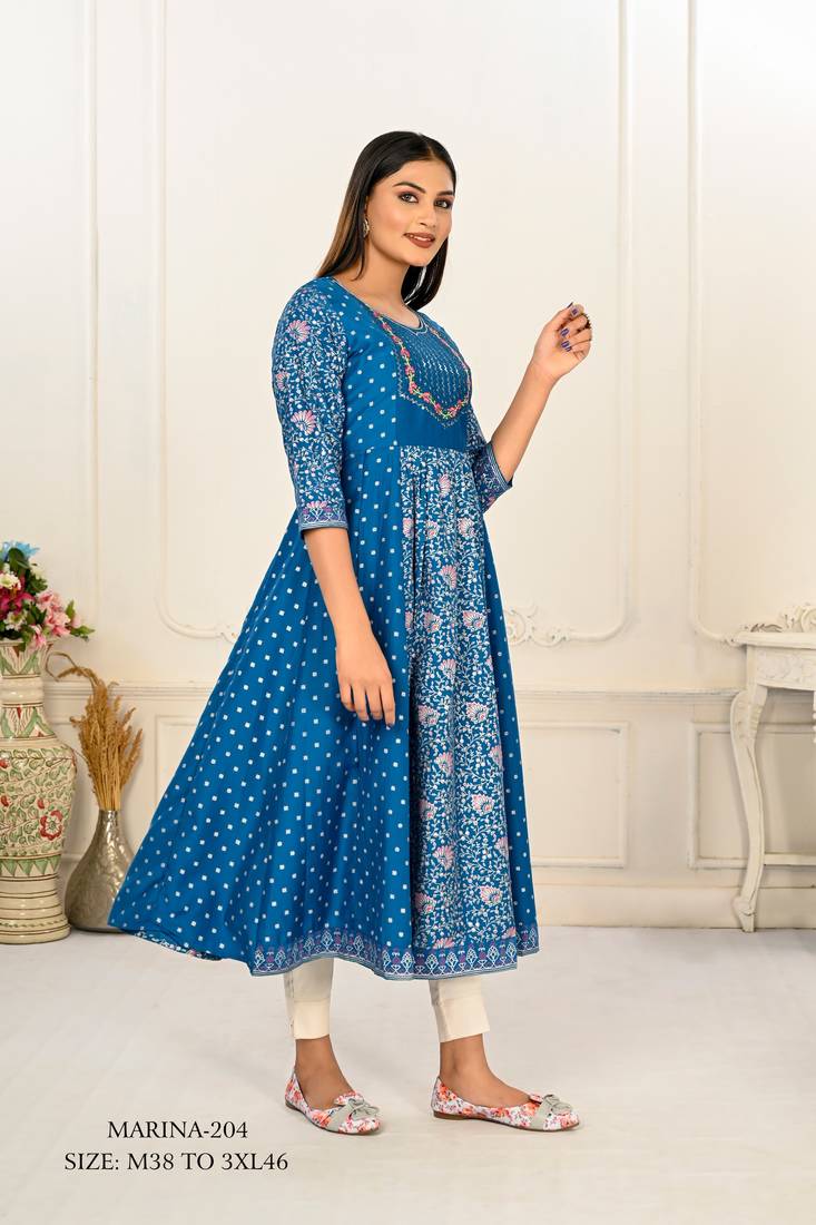 WOMEN COTTON HAND PRINT LIGHT EMBAROIDERY WORK KURTIS