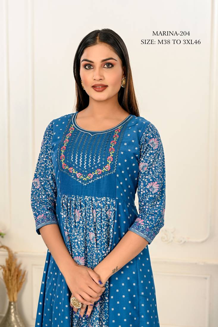 WOMEN COTTON HAND PRINT LIGHT EMBAROIDERY WORK KURTIS