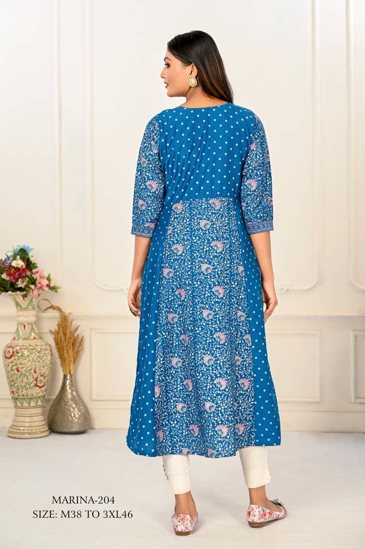 WOMEN COTTON HAND PRINT LIGHT EMBAROIDERY WORK KURTIS