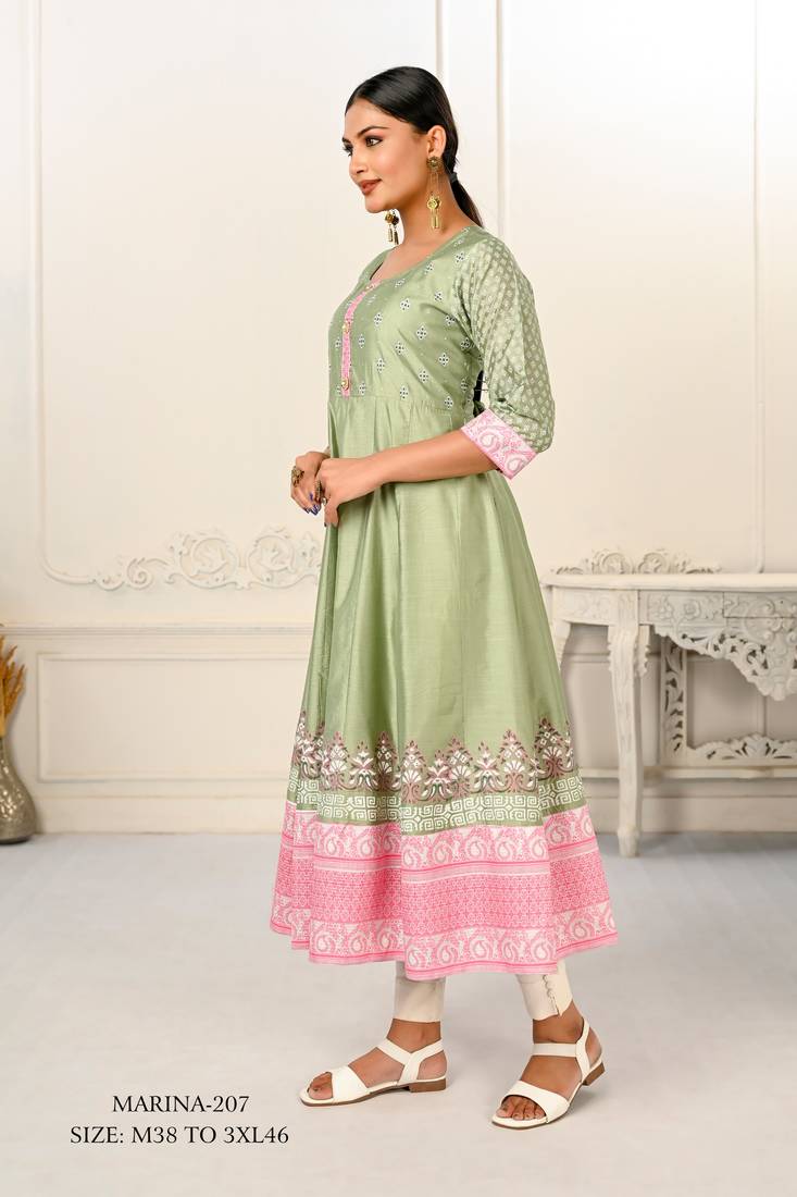 WOMEN COTTON HAND PRINT LIGHT EMBAROIDERY WORK KURTIS