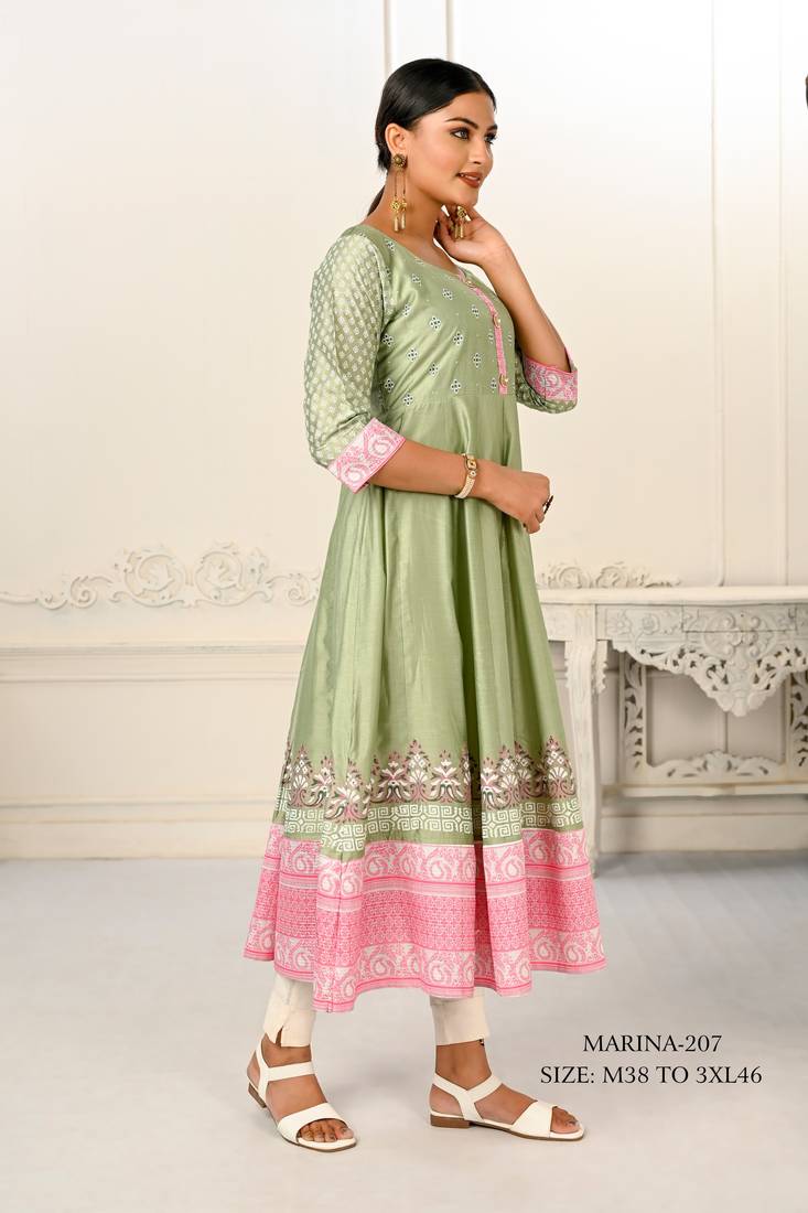 WOMEN COTTON HAND PRINT LIGHT EMBAROIDERY WORK KURTIS