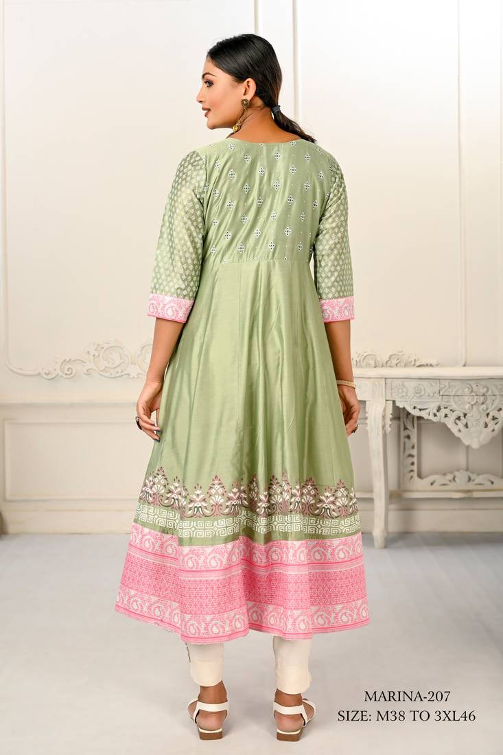 WOMEN COTTON HAND PRINT LIGHT EMBAROIDERY WORK KURTIS