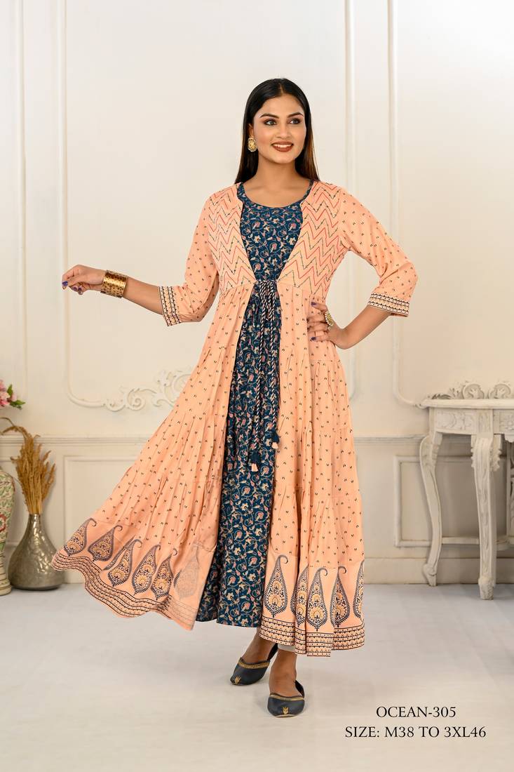 WOMEN COTTON HAND PRINT LIGHT EMBAROIDERY WORK KURTIS