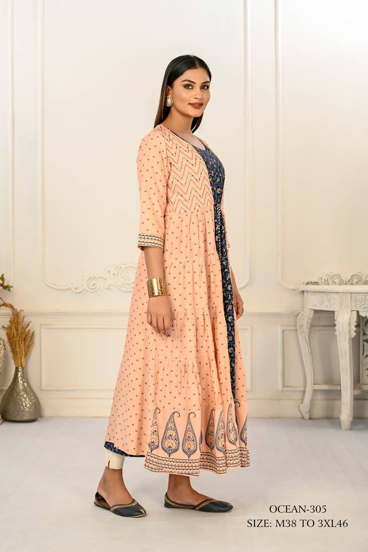 WOMEN COTTON HAND PRINT LIGHT EMBAROIDERY WORK KURTIS