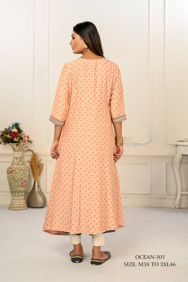 WOMEN COTTON HAND PRINT LIGHT EMBAROIDERY WORK KURTIS