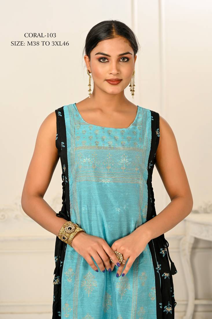 WOMEN VISCOSE AND JACQUARD BUTTA ZARI WITH EMBROIDERED KURTI