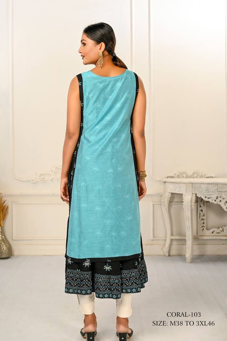 WOMEN VISCOSE AND JACQUARD BUTTA ZARI WITH EMBROIDERED KURTI