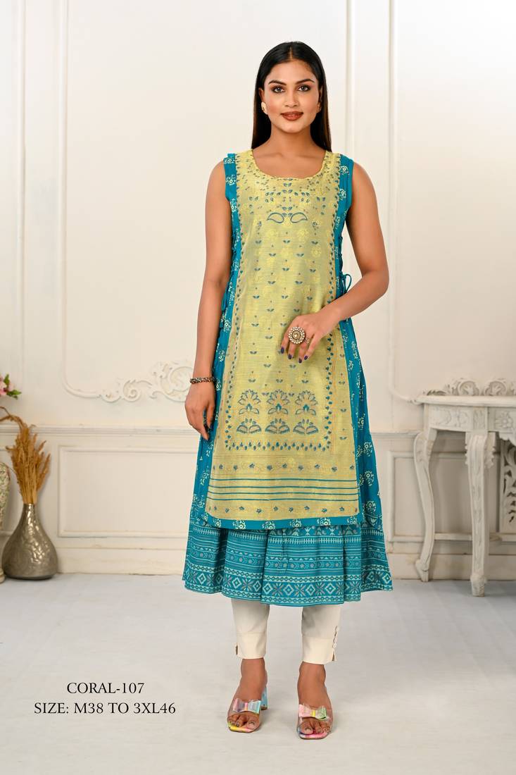 WOMEN VISCOSE AND JACQUARD BUTTA ZARI WITH EMBROIDERED KURTI