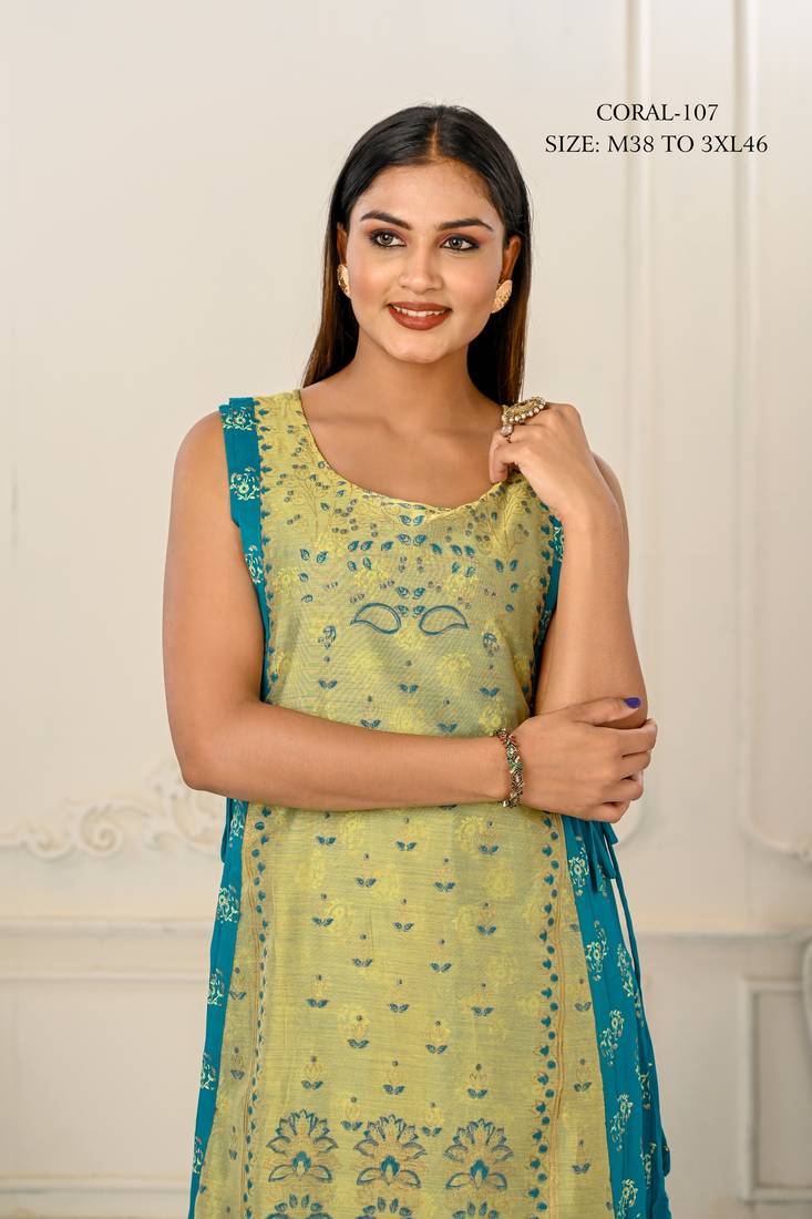 WOMEN VISCOSE AND JACQUARD BUTTA ZARI WITH EMBROIDERED KURTI
