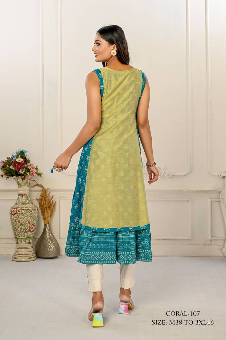 WOMEN VISCOSE AND JACQUARD BUTTA ZARI WITH EMBROIDERED KURTI