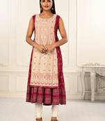 WOMEN VISCOSE AND JACQUARD BUTTA ZARI WITH EMBROIDERED KURTI
