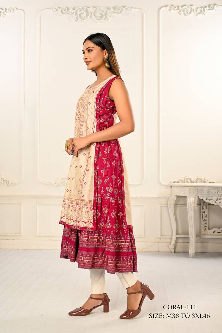 WOMEN VISCOSE AND JACQUARD BUTTA ZARI WITH EMBROIDERED KURTI