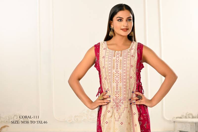 WOMEN VISCOSE AND JACQUARD BUTTA ZARI WITH EMBROIDERED KURTI