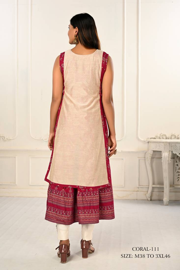 WOMEN VISCOSE AND JACQUARD BUTTA ZARI WITH EMBROIDERED KURTI