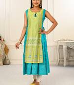 WOMEN VISCOSE AND JACQUARD BUTTA ZARI WITH EMBROIDERED KURTI