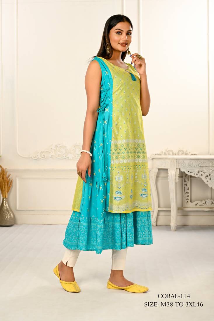 WOMEN VISCOSE AND JACQUARD BUTTA ZARI WITH EMBROIDERED KURTI