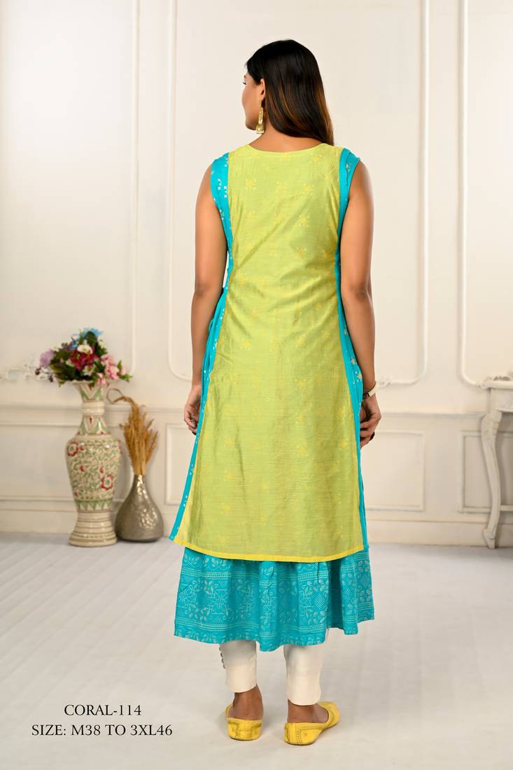 WOMEN VISCOSE AND JACQUARD BUTTA ZARI WITH EMBROIDERED KURTI