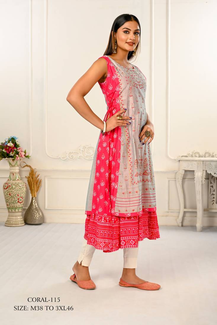 WOMEN VISCOSE AND JACQUARD BUTTA ZARI WITH EMBROIDERED KURTI