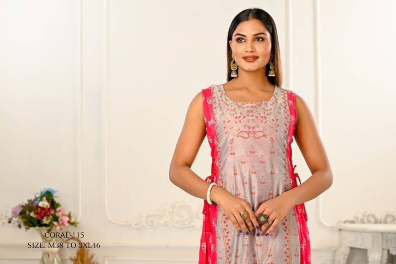 WOMEN VISCOSE AND JACQUARD BUTTA ZARI WITH EMBROIDERED KURTI