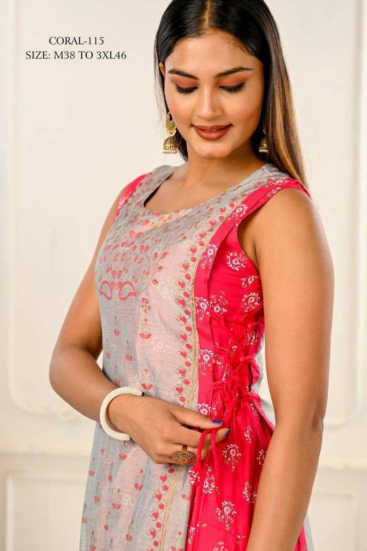 WOMEN VISCOSE AND JACQUARD BUTTA ZARI WITH EMBROIDERED KURTI