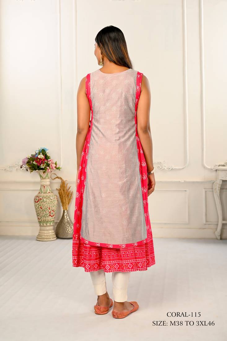 WOMEN VISCOSE AND JACQUARD BUTTA ZARI WITH EMBROIDERED KURTI