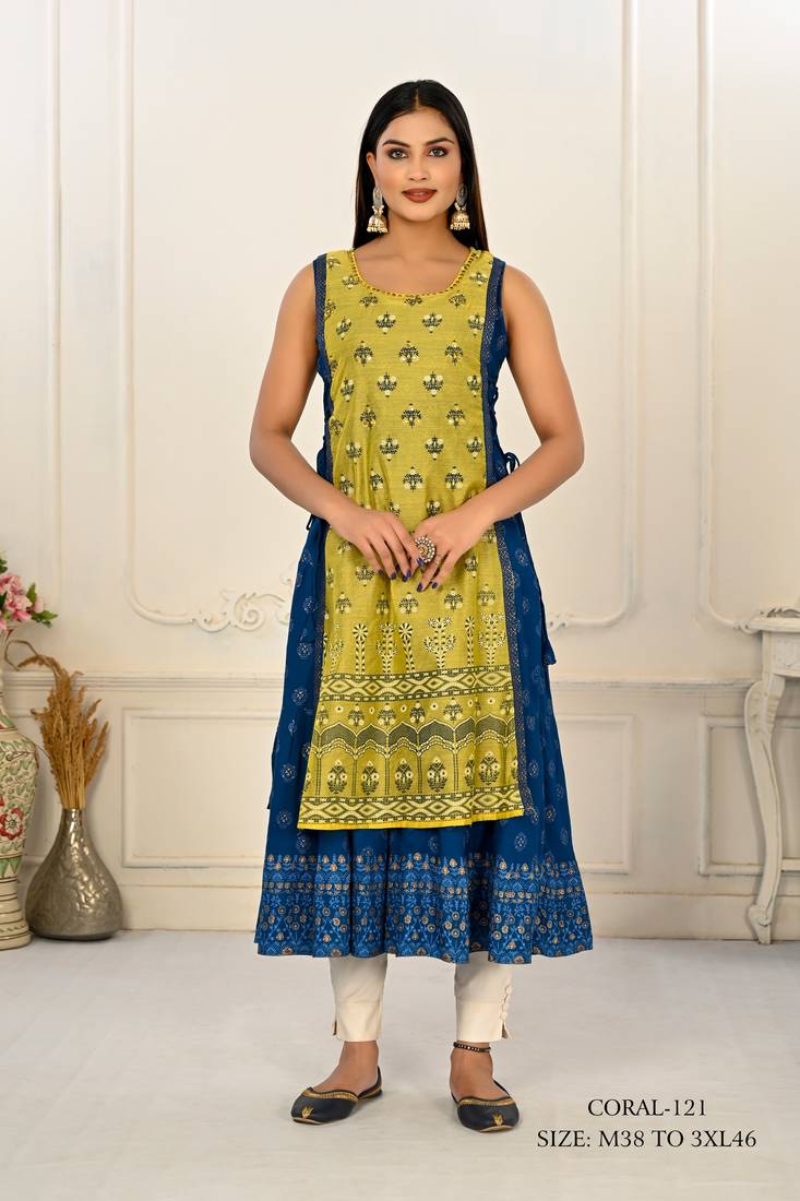 WOMEN VISCOSE AND JACQUARD BUTTA ZARI WITH EMBROIDERED KURTI