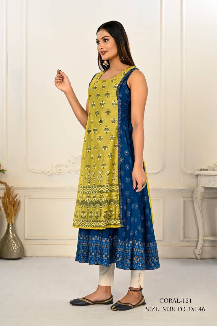 WOMEN VISCOSE AND JACQUARD BUTTA ZARI WITH EMBROIDERED KURTI