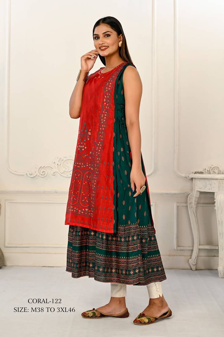 WOMEN VISCOSE AND JACQUARD BUTTA ZARI WITH EMBROIDERED KURTI