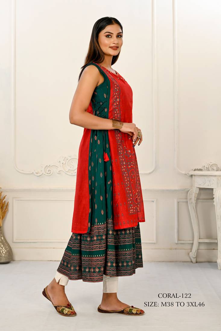 WOMEN VISCOSE AND JACQUARD BUTTA ZARI WITH EMBROIDERED KURTI