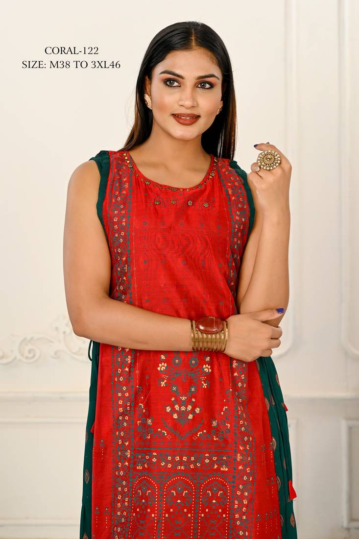 WOMEN VISCOSE AND JACQUARD BUTTA ZARI WITH EMBROIDERED KURTI