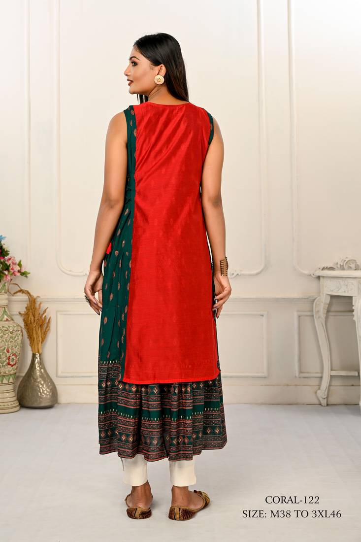 WOMEN VISCOSE AND JACQUARD BUTTA ZARI WITH EMBROIDERED KURTI
