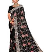 Black resham embroidery border georgette saree with blouse