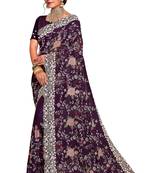 Purple resham embroidery border georgette saree with blouse